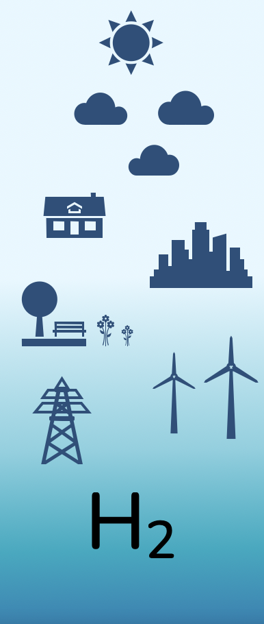 Graphic of hydrogen in society logo